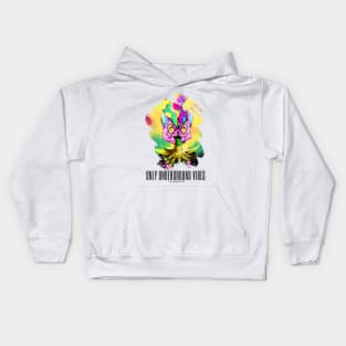 Techno cat - Only underground vibes - Catsondrugs.com - rave, edm, festival, techno, trippy, music, 90s rave, psychedelic, party, trance, rave music, rave krispies, rave flyer Kids Hoodie